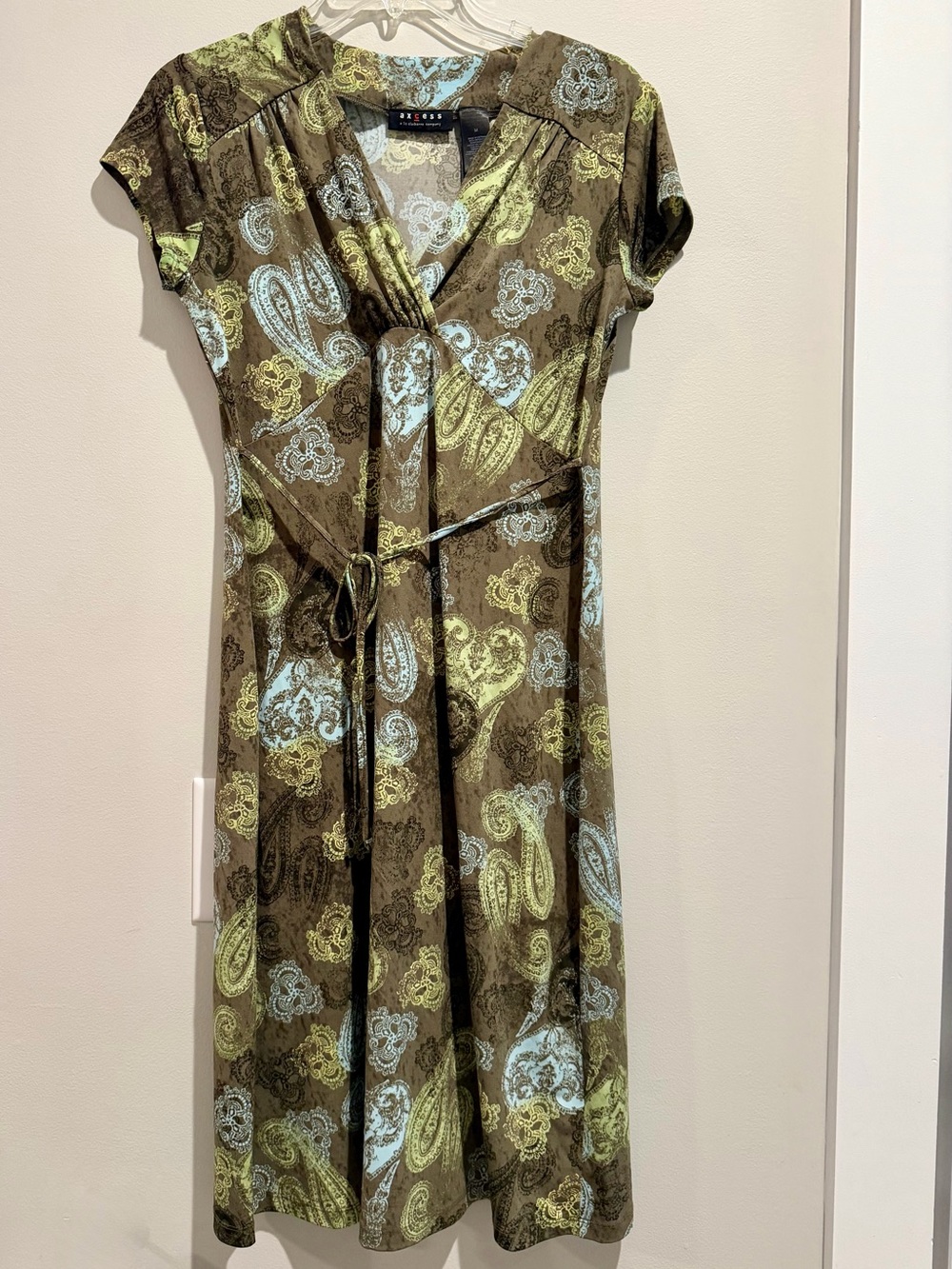 Axcess Brown Paisley Print Casual Dress with Green and Light Blue Accents